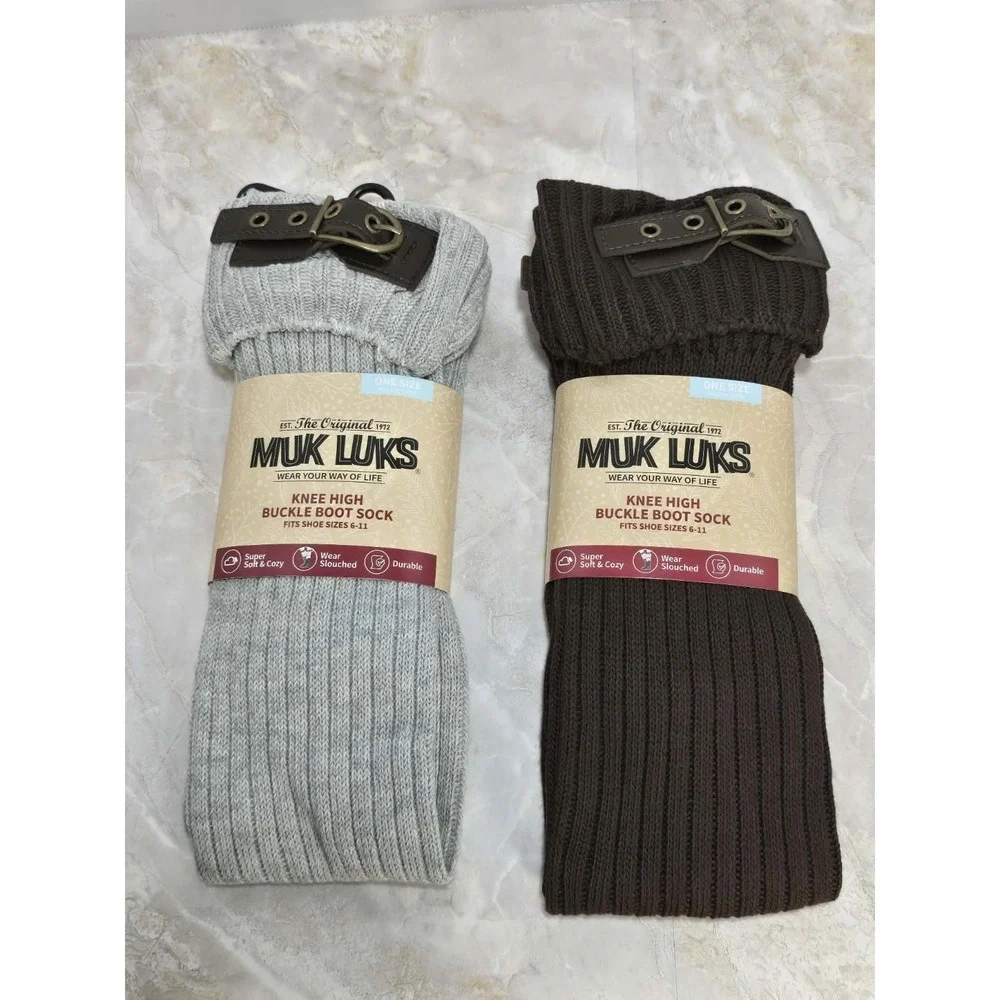Muk Luks Knee High Boot Socks Buckle Lot 2 NWT OSFM‎ Cozy Winter